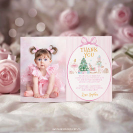 Nutcracker Pink Bow Christmas Birthday Photo サンキューカード