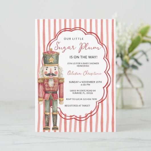 Nutcracker Stripes Winter Ballet Baby Shower 招待状 (スタンド正面)