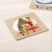 Nutcracker Sweet Retro Pinup Christmas Coaster スクエアペーパーコースター (アングル)