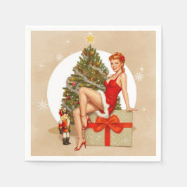 Nutcracker Sweet Retro Pinup Christmas Napkins スタンダードカクテルナプキン