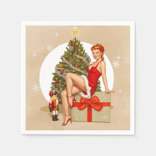 Nutcracker Sweet Retro Pinup Christmas Napkins スタンダードカクテルナプキン (正面)
