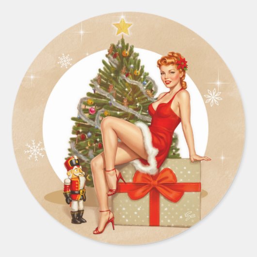 Nutcracker Sweet Retro Pinup Christmas Sticker ラウンドシール (正面)