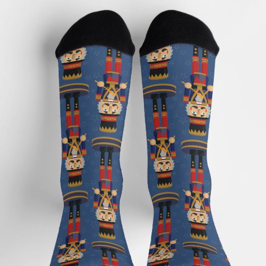 Nutcracker Toy Soldier Drummer Blue Christmas ソックス (上部)