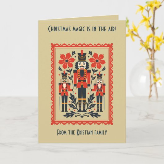 Nutcracker Toy Soldier Minimal Nordic Christmas カード (黄色い花)