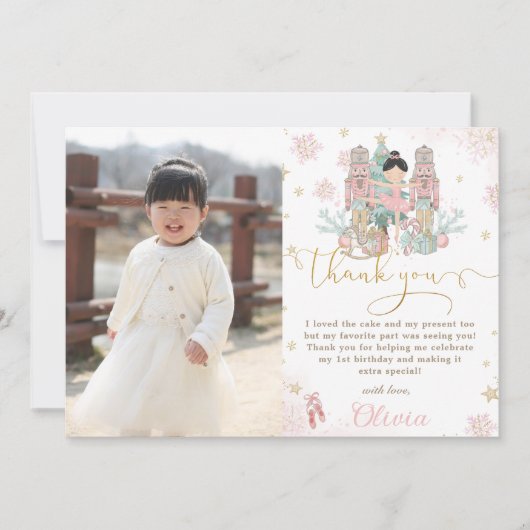 Nutcracker Winter Onederland 1st Birthday Photo サンキューカード (正面)