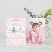 Nutcracker Winter Onederland Pink Birthday Photo 招待状 (スタンド正面)