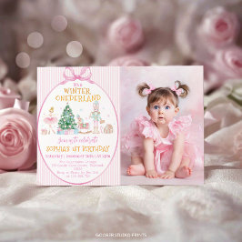 Nutcracker Winter Onederland Pink Birthday Photo 招待状
