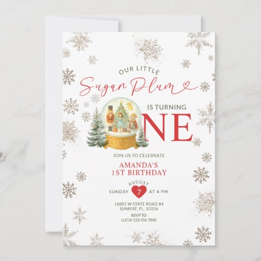 Nutcracker Winter Snowflakes 1st Birthday Party 招待状 (正面)