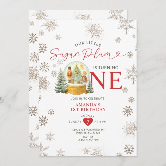 Nutcracker Winter Snowflakes 1st Birthday Party 招待状 (正面/裏面)