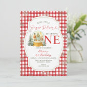 Nutcracker Winter Snowflakes Birthday Red Gingham 招待状 (スタンド正面)