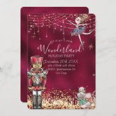 Nutcracker Winter Wonderland Burgundyのクリスマス 招待状 (正面/裏面)