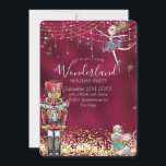 Nutcracker Winter Wonderland Burgundyのクリスマス 招待状<br><div class="desc">この魅力的なホリデーパーティーの招待は、くるみ割り車の冬ワンダーランドテーマを備えている。背景はキラキラした光と雪の結晶で燃えている。右上にはバレーナ雪の女王やシュガープラムの妖精が登場し、右下にはナツクラッカーが離れ、右下にはマウスクリンクが登場する。クリスマスや休日のお洒落パーティー、誕生日、その他のお祝いに最適なフェスティバル、デザイン。</div>