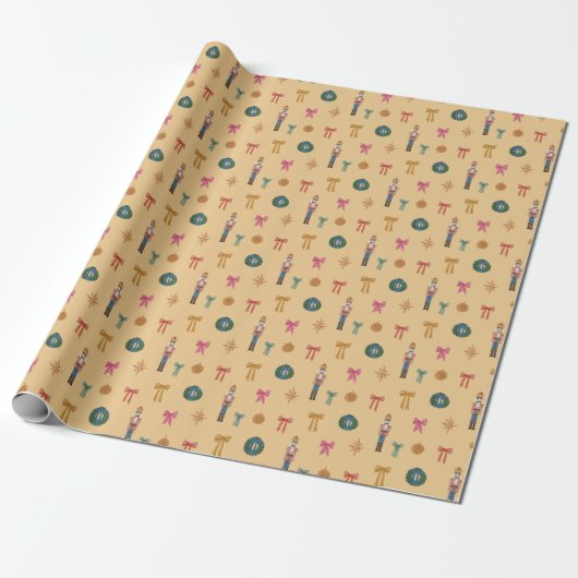 Nutcrackers Bows Peach Watercolor Wrapping Paper ラッピングペーパー (アンロールド)
