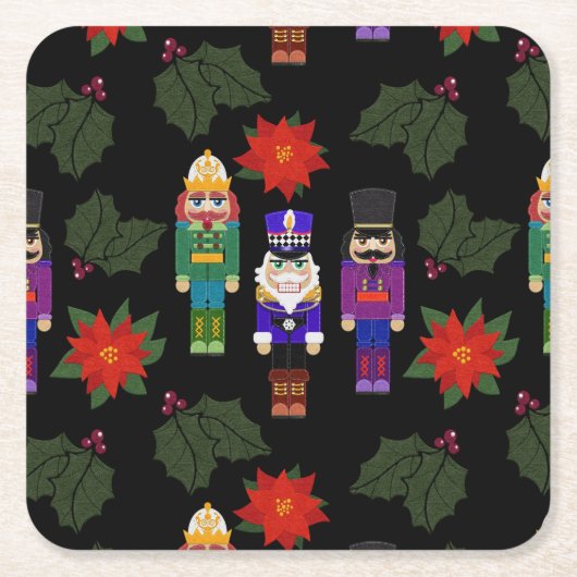 Nutcrackers Soldiers Faux Felt Style Whimsical スクエアペーパーコースター (正面)