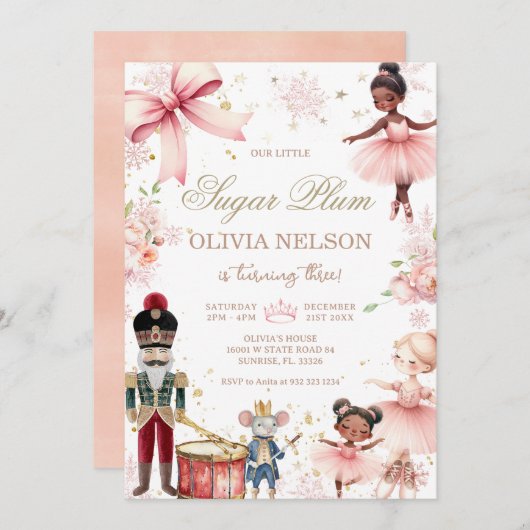 Nutcraker Sugar Plum Fairy Winter Birthday 招待状 (正面/裏面)