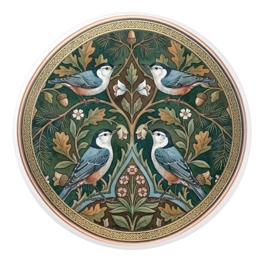 Nuthatch Bird Ceramic Pull Knob セラミックノブ (正面)