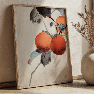 Nuthatcher atop Persimmons by Ohara Koson Japanese ポスター