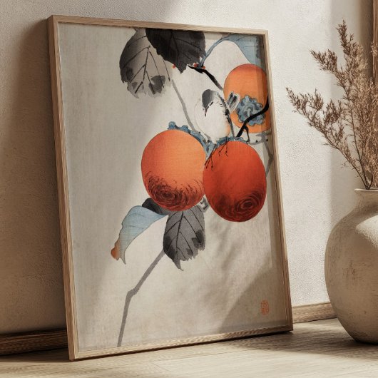 Nuthatcher atop Persimmons by Ohara Koson Japanese ポスター
