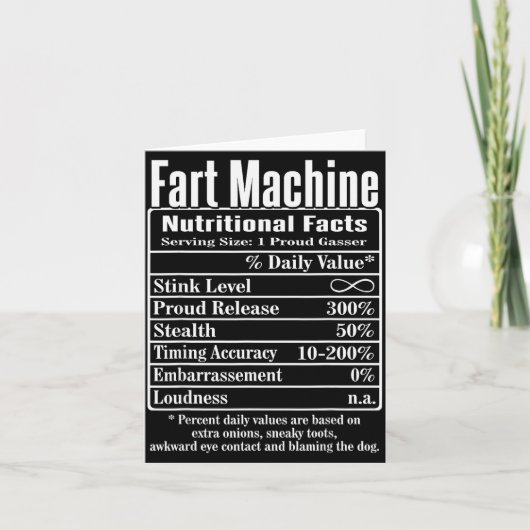 Nutrion Facts Fart Machine Dad Jokes Funny Farting カード (正面)