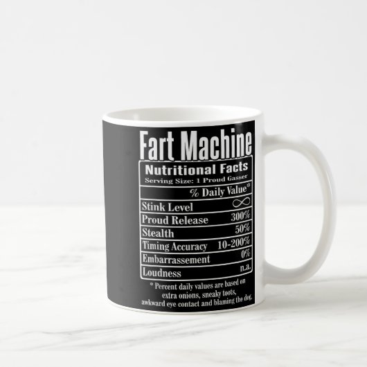 Nutrion Facts Fart Machine Dad Jokes Funny Farting コーヒーマグカップ (右)