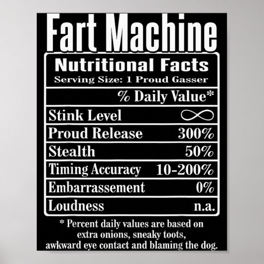 Nutrion Facts Fart Machine Dad Jokes Funny Farting ポスター (正面)