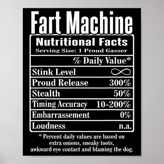 Nutrion Facts Fart Machine Dad Jokes Funny Farting ポスター (正面)