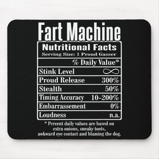 Nutrion Facts Fart Machine Dad Jokes Funny Farting マウスパッド (正面)