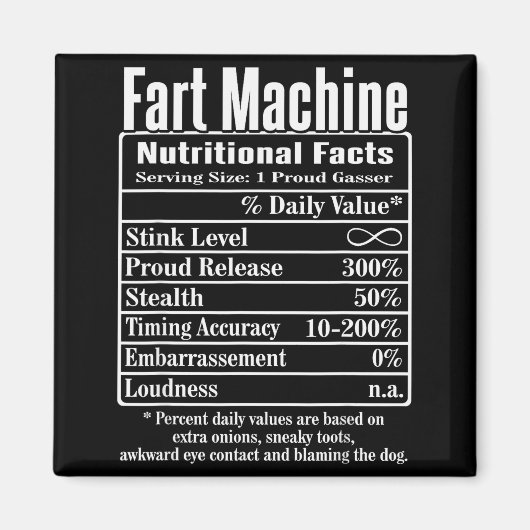 Nutrion Facts Fart Machine Dad Jokes Funny Farting マグネット (正面)