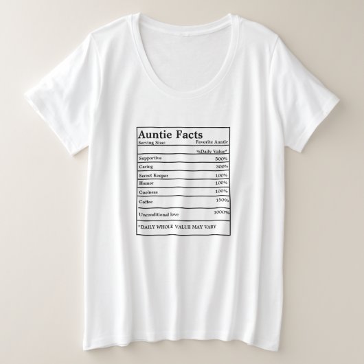 Nutritional Facts伯母さんか叔父さん プラスサイズTシャツ (デザイン正面)