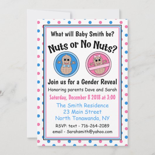 NutsまたはNo Nuts性別による招待の表示 招待状 (正面)