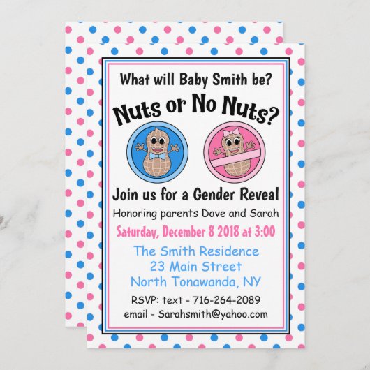 NutsまたはNo Nuts性別による招待の表示 招待状 (正面/裏面)