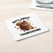 Nuts About Pie – Cute Yarn Squirrel Thanksgiving  スクエアペーパーコースター (アングル)