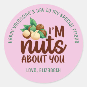 Nuts About You おもしろい Pun Cute Valentine's Day Pink ラウンドシール