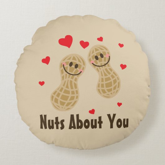 Nuts About You Cute Peanuts Food Pun Moumous Carto ラウンドクッション (正面)