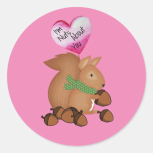 Nuts About You Valentine Squirrelステッカー ラウンドシール