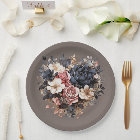 Nutshellブラウンネイビーピンク白シャワー ペーパープレート (ウェディング)