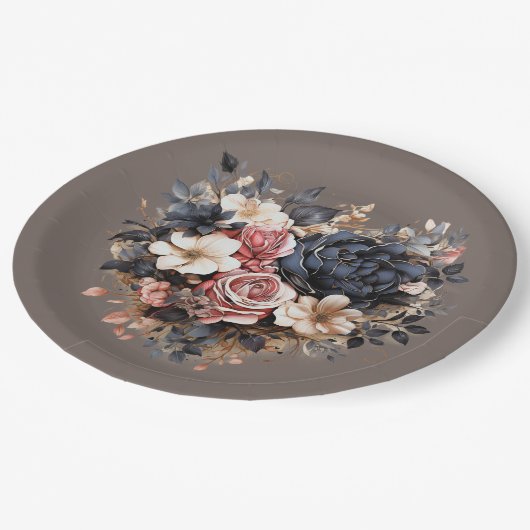 Nutshellブラウンネイビーピンク白シャワー ペーパープレート (アングル)