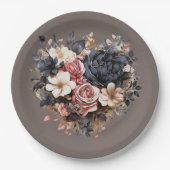 Nutshellブラウンネイビーピンク白シャワー ペーパープレート (正面)