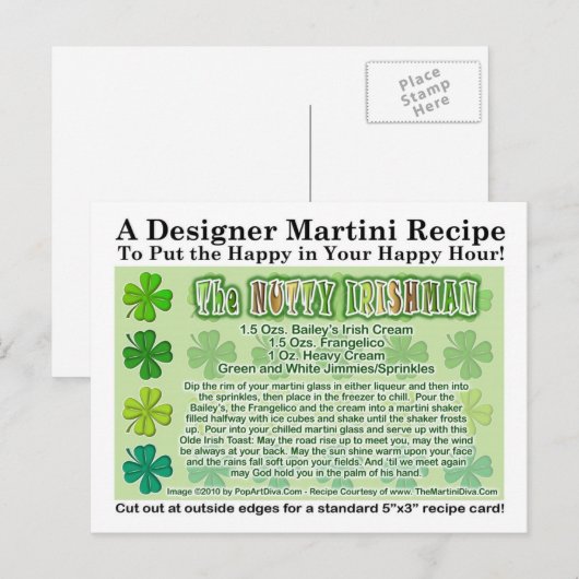 Nutty Irishman St. Patrick's Day Martiniカード ポストカード (正面/裏面)