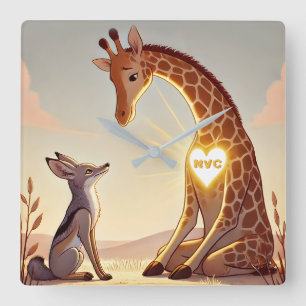 NVC GiraffeとJackal – 非暴力通信 スクエア壁時計