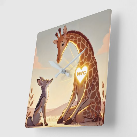 NVC GiraffeとJackal – 非暴力通信 スクエア壁時計 (傾斜)