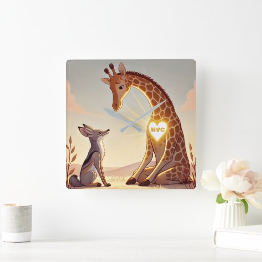 NVC GiraffeとJackal – 非暴力通信 スクエア壁時計 (ホーム)