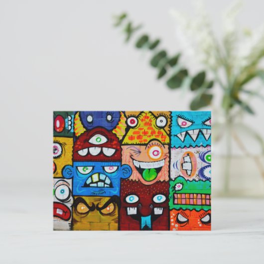 NYグラフィティ通りアート – かわいいモンスタ間抜けーズ ポストカード (スタンド正面)