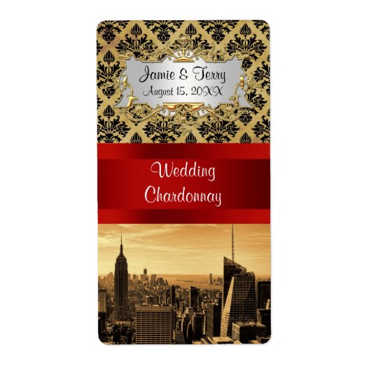 NYシティスカイラインセピアB4ダマスクパーティーワインラベル ラベル (正面)