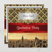 NYシティスカイラインセピアB4ダマスク卒業招待状 招待状 (正面/裏面)
