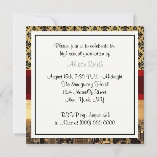 NYシティスカイラインセピアB4ダマスク卒業招待状 招待状 (裏面)