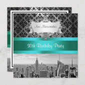 NYシティスカイラインBW B3ダマスクバースデーパーティー招待状 招待状 (正面/裏面)