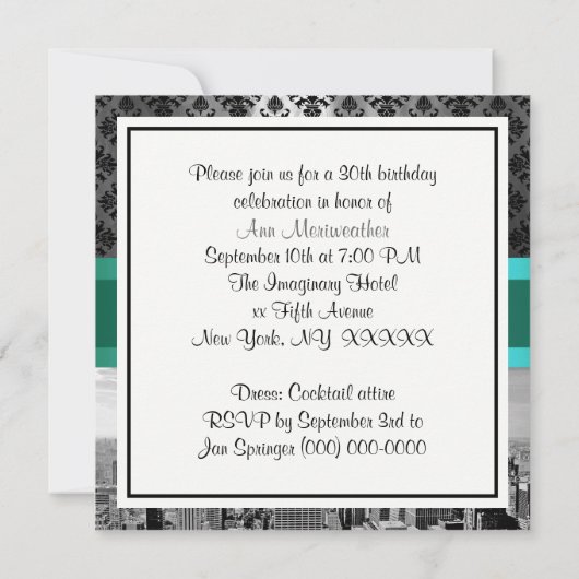 NYシティスカイラインBW B3ダマスクバースデーパーティー招待状 招待状 (裏面)