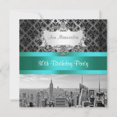 NYシティスカイラインBW B3ダマスクバースデーパーティー招待状 招待状 (正面)