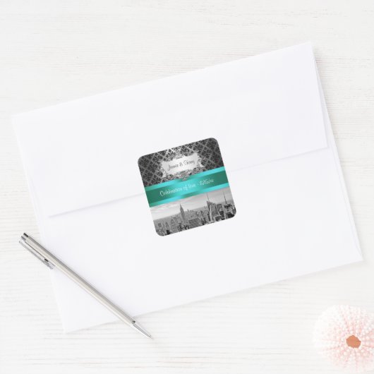 NYシティスカイラインBW B3ダマスク招待状スイートステッカー スクエアシール (封筒)